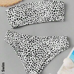 SHEIN Swim Summer Beach Dalmatian Print Bandeau Bikini Set